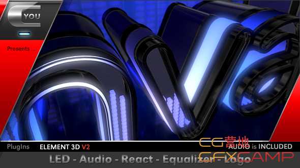 AE模板-三维音乐节奏Logo展示 LED Audio React Equalizer Logo
