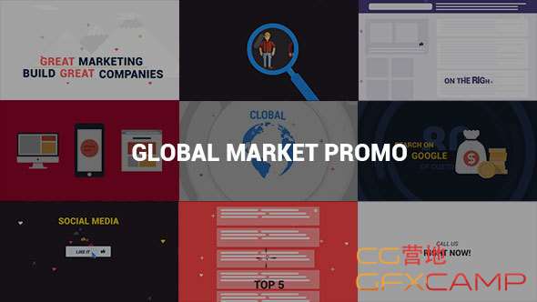 AE模板-网络购物宣传介绍MG动画 Global Market Promo