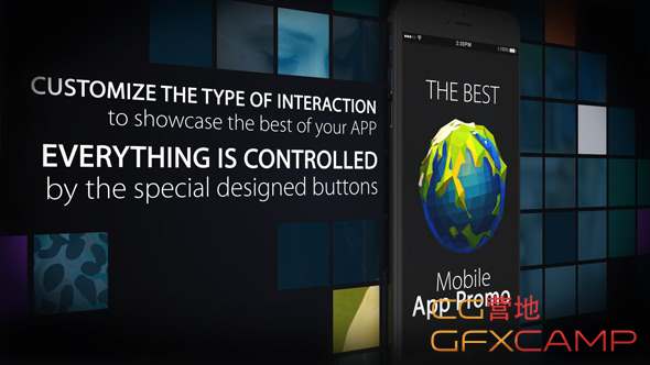 AE模板-网格背景手机点击APP展示动画片头 Mobile App Promo