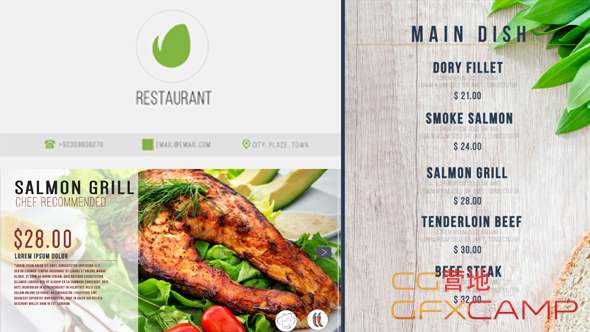 AE模板-餐厅食物介绍宣传片头 Restaurant Digital Food Menu