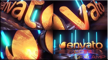 AE模板-E3D三维金色Logo文字动画 Golden Neon Logo Intro