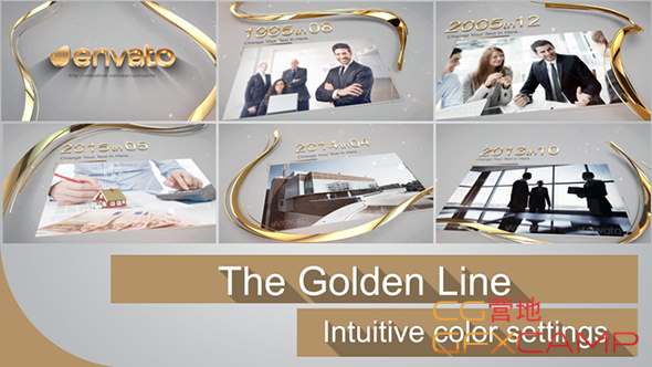 AE模板-金色线条生长公司企业历史时间线片头开场 Golden Line Y