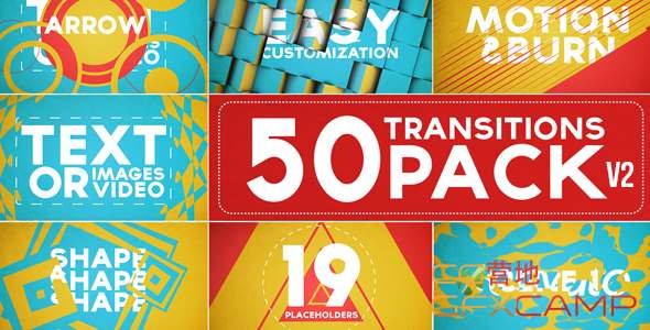 AE模板-扁平化图形转场动画 50 Transitions Pack with Opener
