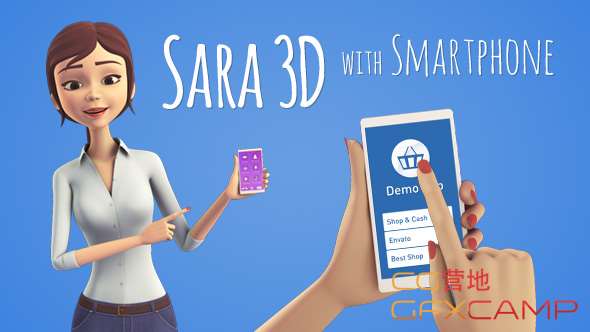 Sara 3D Character with Smartphone - Female Presenter for Mobile App
